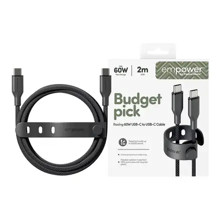PanzerGlass kabel EMPOWER Racing USB-C na USB-C 2m 60W - černý