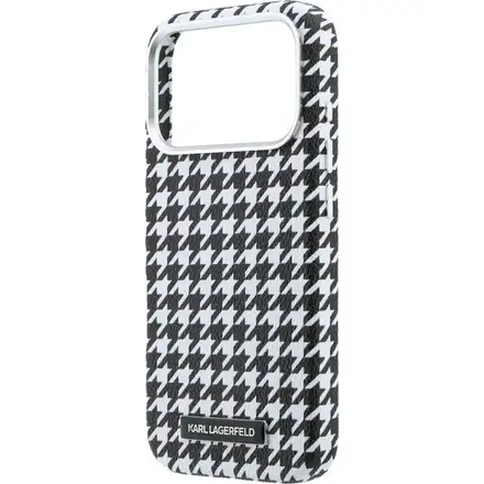 Karl Lagerfeld PU Houndstooth Resin Plate MagSafe kryt iPhone 17 Pro černý