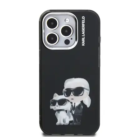 Karl Lagerfeld IML Aquarelle Karl and Choupette kryt iPhone 15 Pro černý