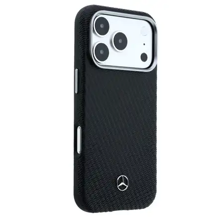 Mercedes PU Leather Wood Semi Wrap MagSafe Kryt pro iPhone 17 Pro Max černý