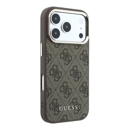 Guess PU Leather 4G Gold Frame MagSafe kryt iPhone 18 Pro Max hnědý