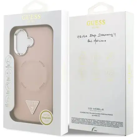 Guess PU Leather Triangle Logo MagSafe kryt iPhone 17 růžový