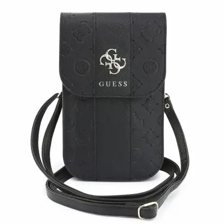 Guess PU 4G Peony Stripe Metal Logo Brašna na Telefon černá