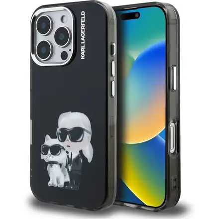 Karl Lagerfeld IML Aquarelle Karl and Choupette kryt iPhone 16 Pro černý