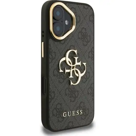 Guess PU 4G Metal Logo Stand Camera Frame kryt iPhone 16 černý