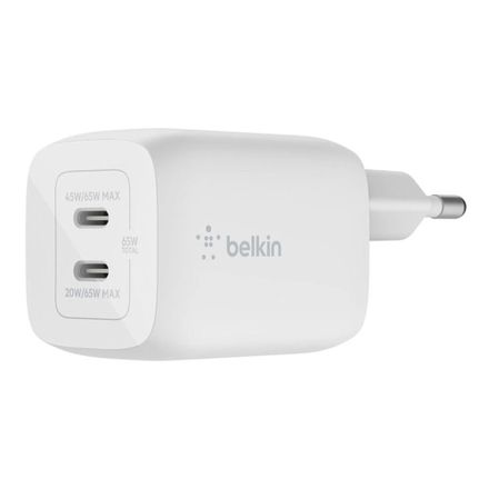 Belkin 65W Dual USB-C GaN PD Wall Charger with PPS-White