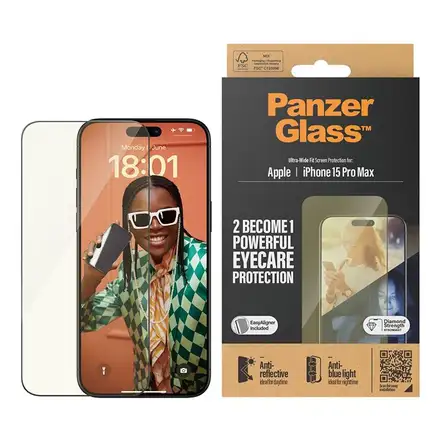 PanzerGlass ochranné sklo UWF EyeCare pro iPhone 15 Pro Max-Black Frame