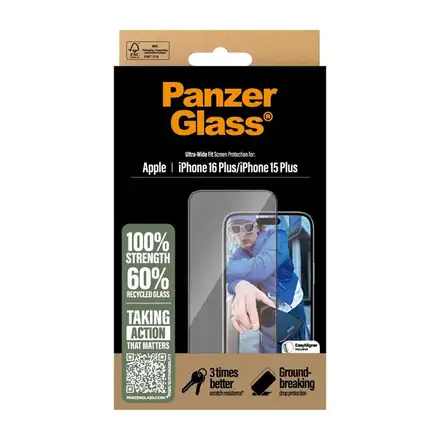 PanzerGlass ochranné sklo UWF pro iPhone 16 Plus/15 Plus-Black Frame
