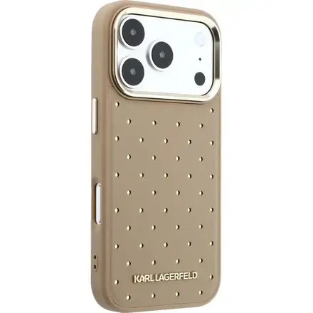 Karl Lagerfeld PU Perforated Gold Dots MagSafe kryt iPhone 17 Pro Max béžový