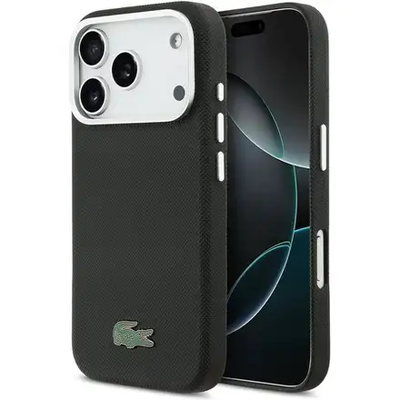 Lacoste Iconic Petit Pique Metal Logo MagSafe kryt iPhone 17 Pro Max černý