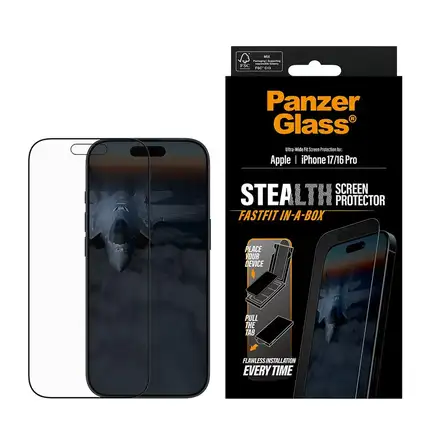 PanzerGlass ochranné sklo UWF Stealth pro iPhone 17/16 Pro - Black Frame