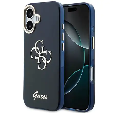 Guess IML 4G Script Metal Logo kryt iPhone 17 modrý