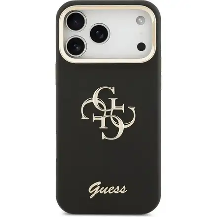 Guess PU Grained 4G Logo Stand Camera Frame kryt iPhone 17 Pro Max černý