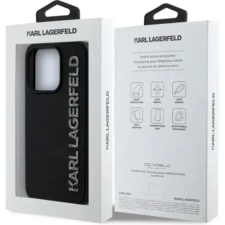 Karl Lagerfeld 3D Rubber Glitter Logo kryt iPhone 14 Pro černý