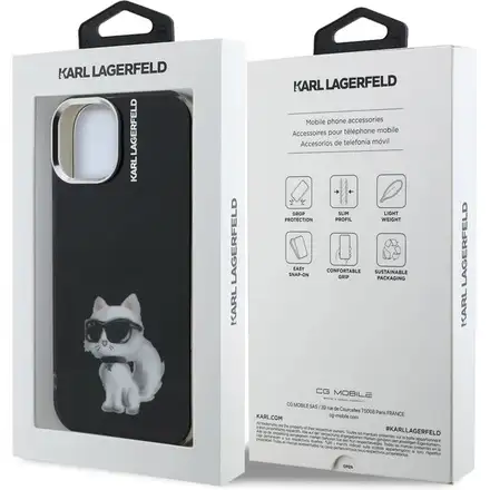 Karl Lagerfeld IML Aquarelle Choupette kryt iPhone 15 černý