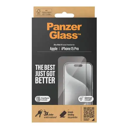 PanzerGlass ochranné sklo UWF pro iPhone 15 Pro-Black Frame