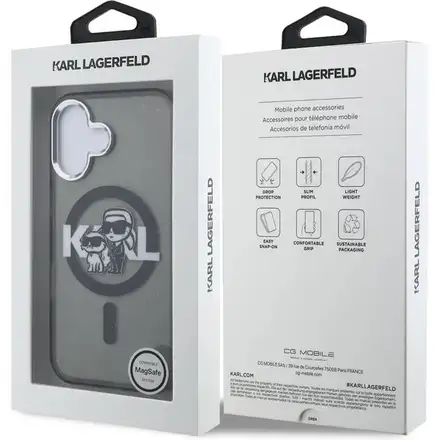 Karl Lagerfeld IML Glitter Karl and Choupette Sketch MagSafe kryt iPhone 16 černý