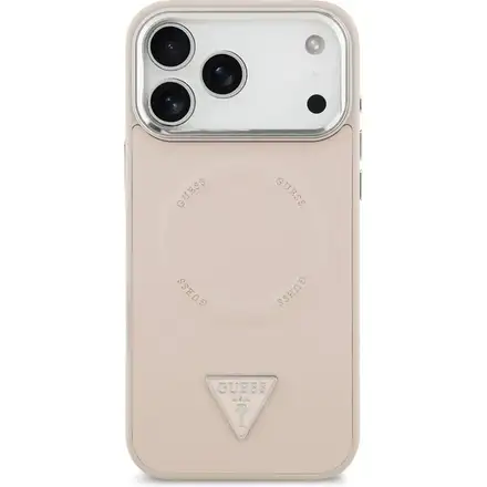 Guess PU Leather Triangle Logo MagSafe kryt iPhone 17 Pro Max růžový