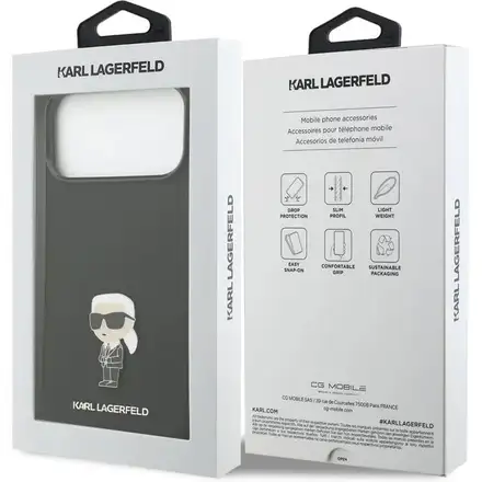 Karl Lagerfeld Liquid Silicone Metal Ikonik kryt iPhone 17 Pro černý
