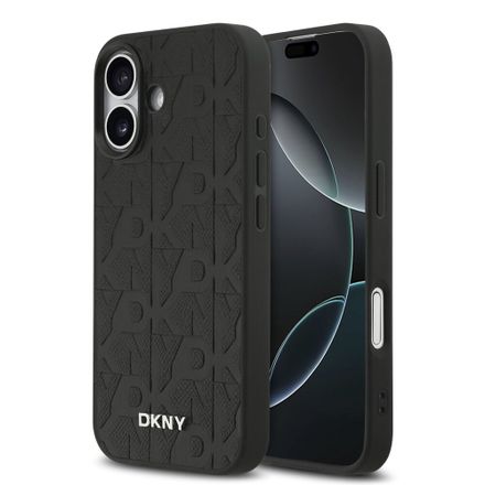 DKNY PU Leather Grid Pattern Magsafe kryt iPhone 17 černý