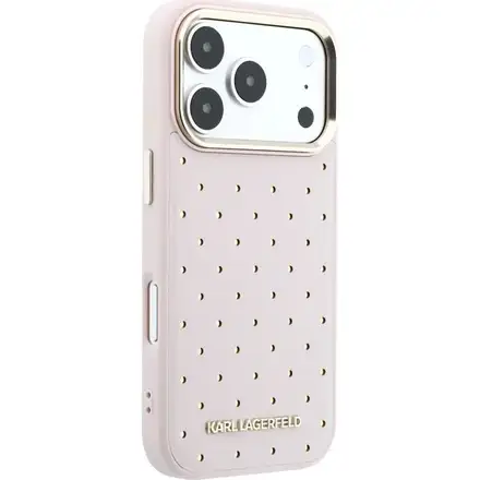 Karl Lagerfeld PU Perforated Gold Dots MagSafe kryt iPhone 17 Pro růžový