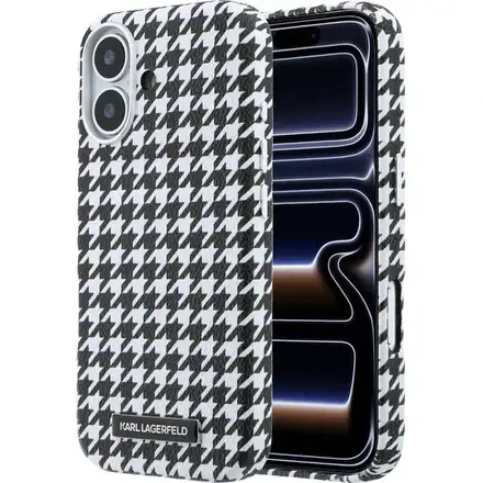 Karl Lagerfeld PU Houndstooth Resin Plate MagSafe kryt iPhone 17 černý