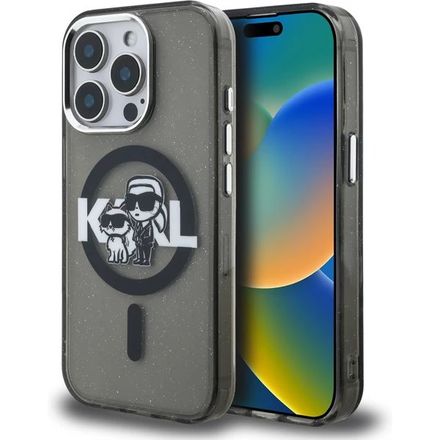 Karl Lagerfeld IML Glitter Karl and Choupette Sketch MagSafe kryt iPhone 15 Pro Max černý