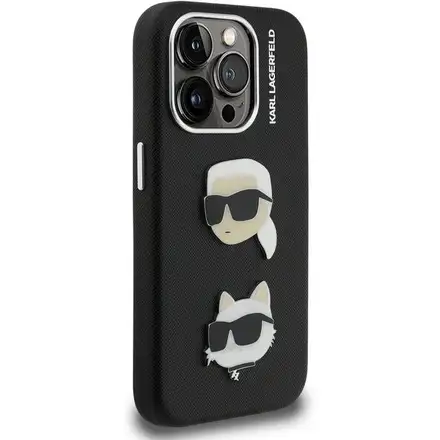 Karl Lagerfeld Grained PU K&CH Heads kryt iPhone 15 Pro Max černý