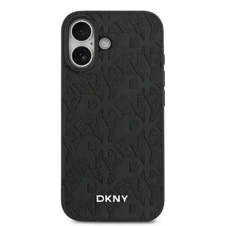 DKNY PU Leather Grid Pattern Magsafe kryt iPhone 17 černý