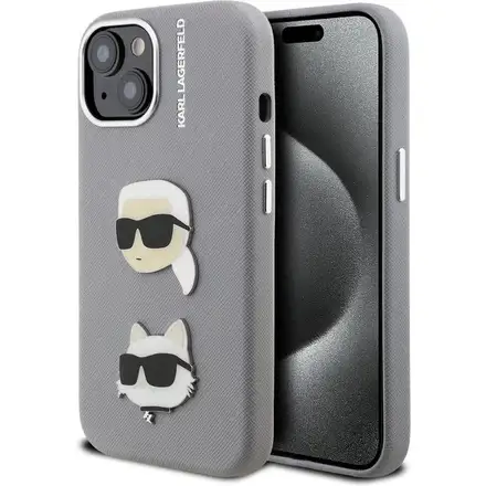 Karl Lagerfeld Grained PU K&CH Heads kryt iPhone 15 šedý