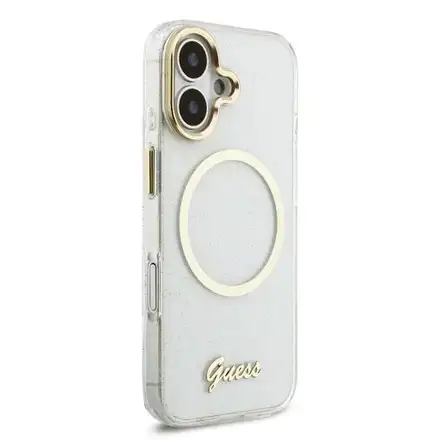 Guess IML Glitter Script Strap MagSafe kryt iPhone 17 bílý