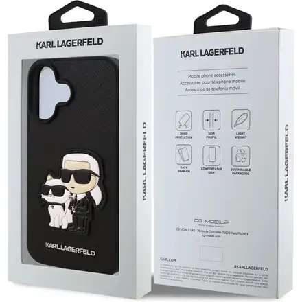 Karl Lagerfeld PU Saffiano Karl and Choupette kryt iPhone 16 černý