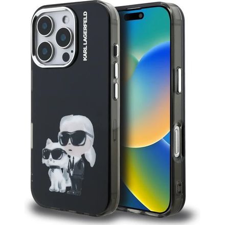 Karl Lagerfeld IML Aquarelle Karl and Choupette kryt iPhone 16 Pro černý