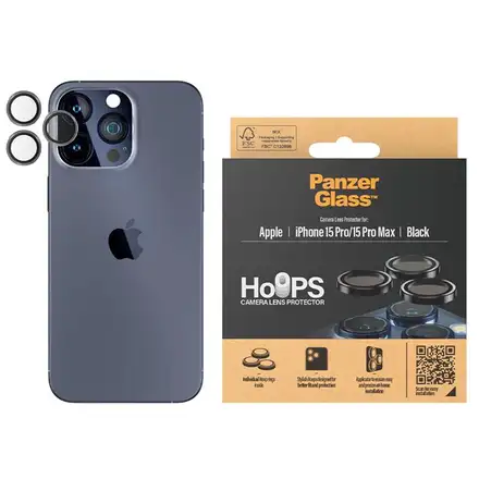 PanzerGlass ochranné sklo Hoops pro iPhone 15 Pro/15 Pro Max-Black Metal