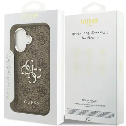 Guess PU Leather 4G Metal Logo Frame kryt iPhone 17 hnědý