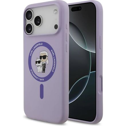Karl Lagerfeld Liquid Silicone Karl a Choupette MagSafe kryt iPhone 17 Pro Max fialový