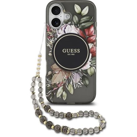Guess IML Flowers Strap MagSafe kryt iPhone 17 černý