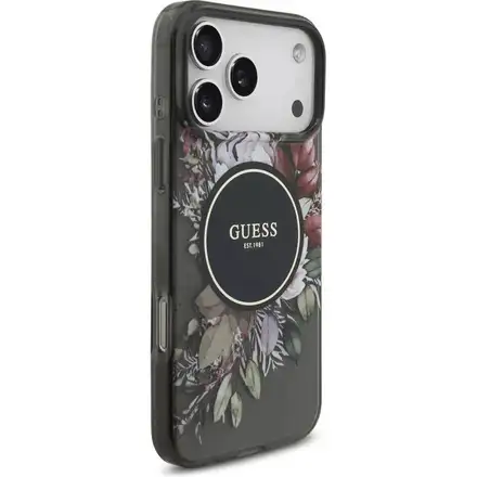 Guess IML Flowers Strap MagSafe kryt iPhone 17 Pro černý