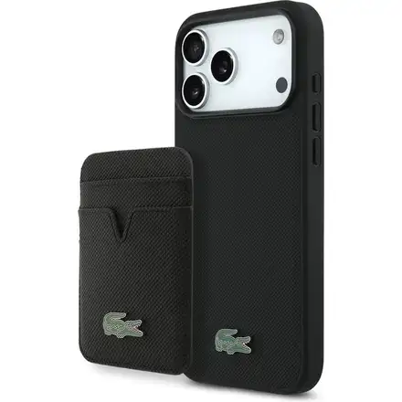 Lacoste Iconic Petit Pique MagSafe kryt + peněženka iPhone 17 Pro Max černý