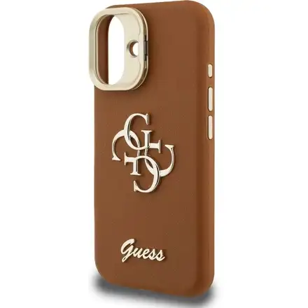 Guess PU Grained 4G Logo Stand Camera Frame kryt iPhone 16 hnědý