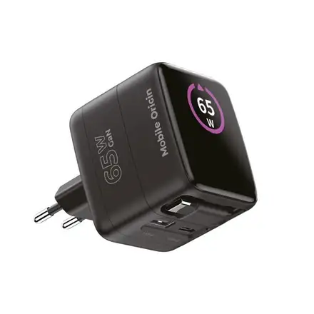 Mobile Origin 65W GaN Display Charger PW3 USB-C Self-Retracting Cable/USB-C/USB-A