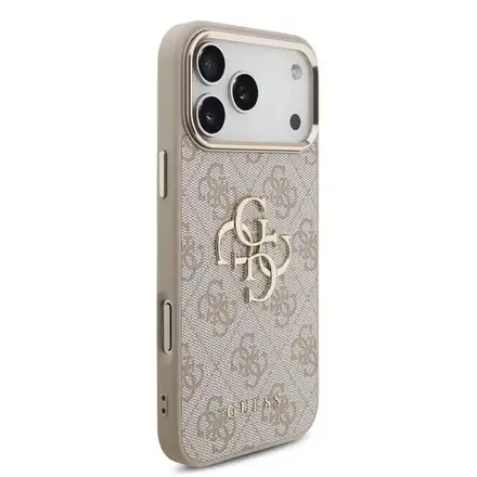 Guess PU Leather 4G Metal Logo Gold Frame kryt iPhone 18 Pro Max růžový