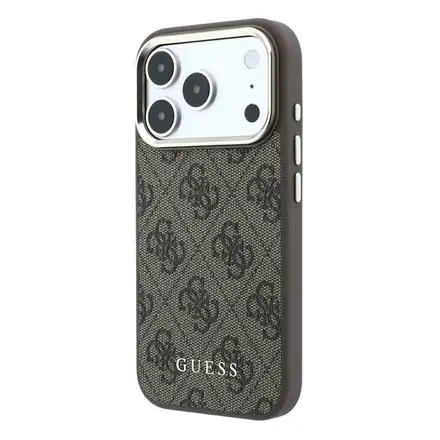 Guess PU Leather 4G Gold Frame MagSafe kryt iPhone 18 Pro Max hnědý