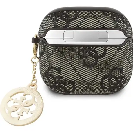 Guess 4G Script PC/PU Charm Pouzdro pro AirPods 4 hnědé *Rozbaleno*