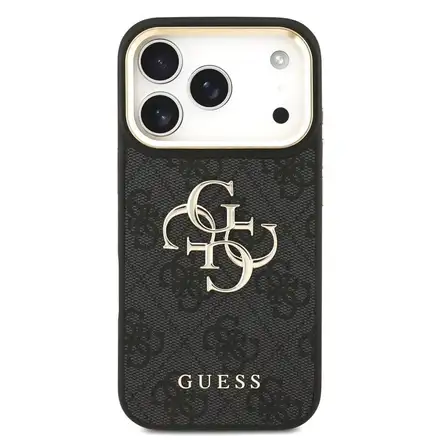 Guess PU Leather 4G Gold Frame MagSafe kryt iPhone 18 Pro černý