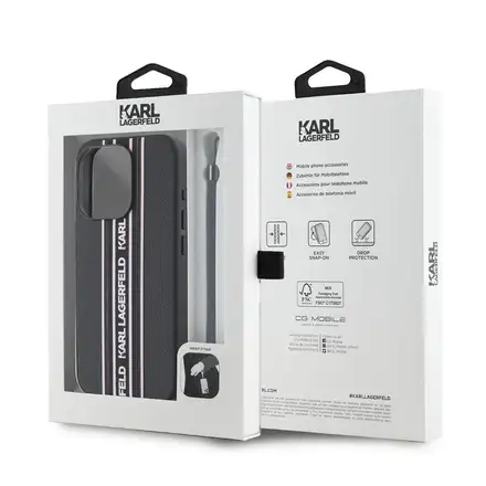 Karl Lagerfeld PU Saffiano Athleisure Stripe and Strap kryt iPhone 15 Pro Max černá
