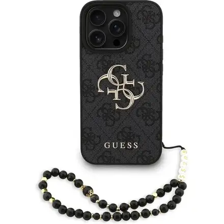 Guess PU 4G Metal Logo Strap kryt iPhone 16 Pro Max černý