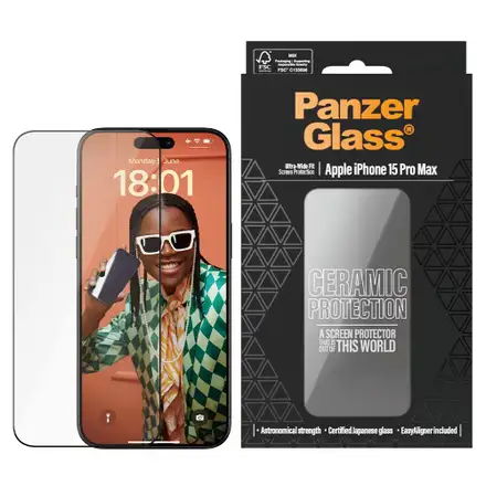 PanzerGlass ochranné sklo UWF Ceramic Protection pro iPhone 15 Pro Max-Black Frame