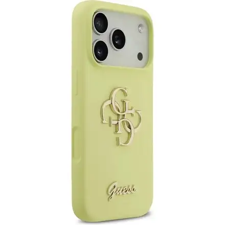 Guess Liquid Silicone 4G Metal Logo kryt iPhone 17 Pro žlutý