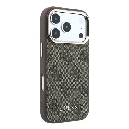 Guess PU Leather 4G Gold Frame MagSafe kryt iPhone 18 Pro hnědý
